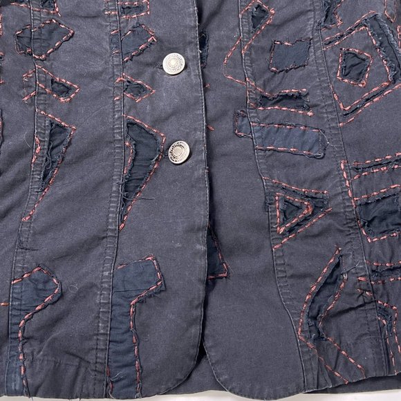 Chicos Black Abstract Art to Wear Contrast Stitch Button Blazer Jacket M 1 FLAW - Picture 6 of 10